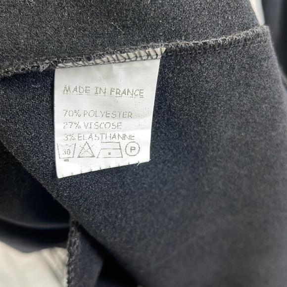 Made in France Black Felt Trench Coat Wide Collar Open Front Belted with Pockets - Picture 11 of 12